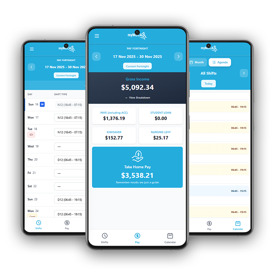 myMECA pay calculator showing take home pay